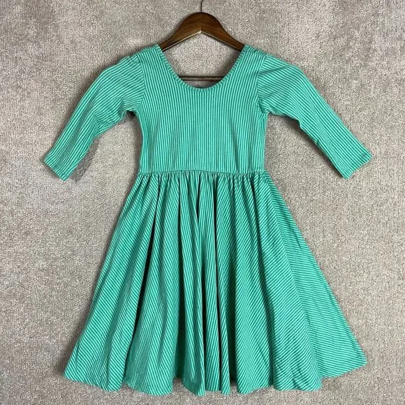 Alice + Ames Ballet Dress Girls Size 8 Green Striped Knit Long Sleeve Scoop Back - Picture 1 of 7